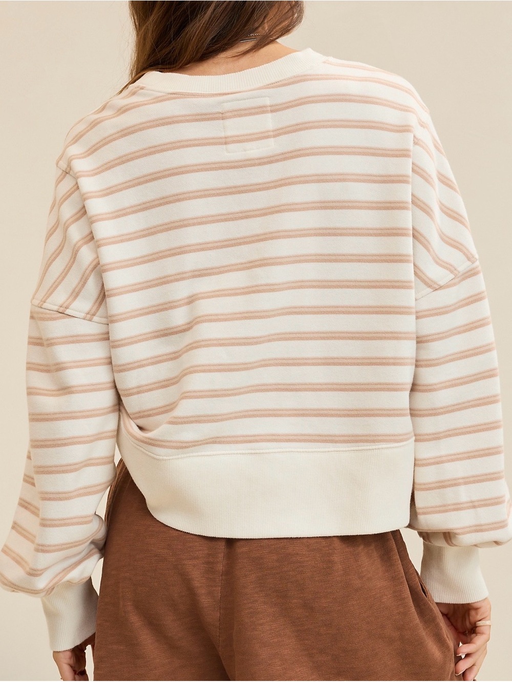 Aerie Classic Crew Sweatshirt in Cream Striped Tan - Women's Size Medium - Picture 5 of 5